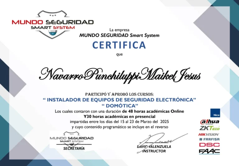 Certificado de instalador de equipos de seguridad electrónica y domótica